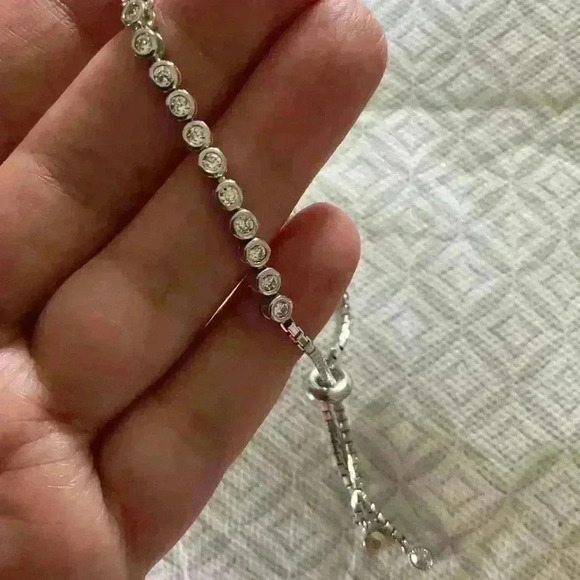 Sterling silver and  turquoises adjustable tennis bracelet - Picture 3 of 5